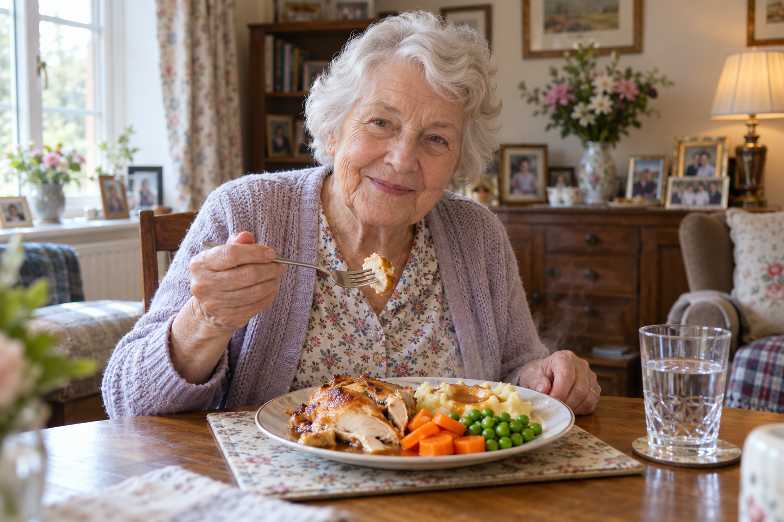 Elderly woman eating dinner | London Community Meals on Wheels